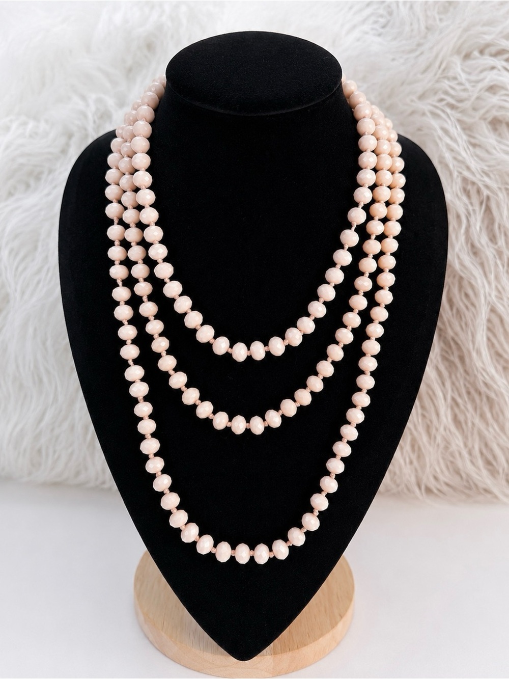 Vintage opalescent faceted peach blush glass beaded long Necklace